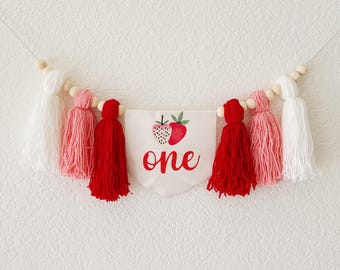 Berry high chair banner, strawberry high chair banner, one chair banner for baby, strawberry first birthday, berry theme birthday party