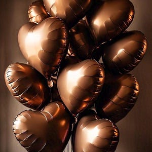 May include: A bouquet of brown heart-shaped balloons.