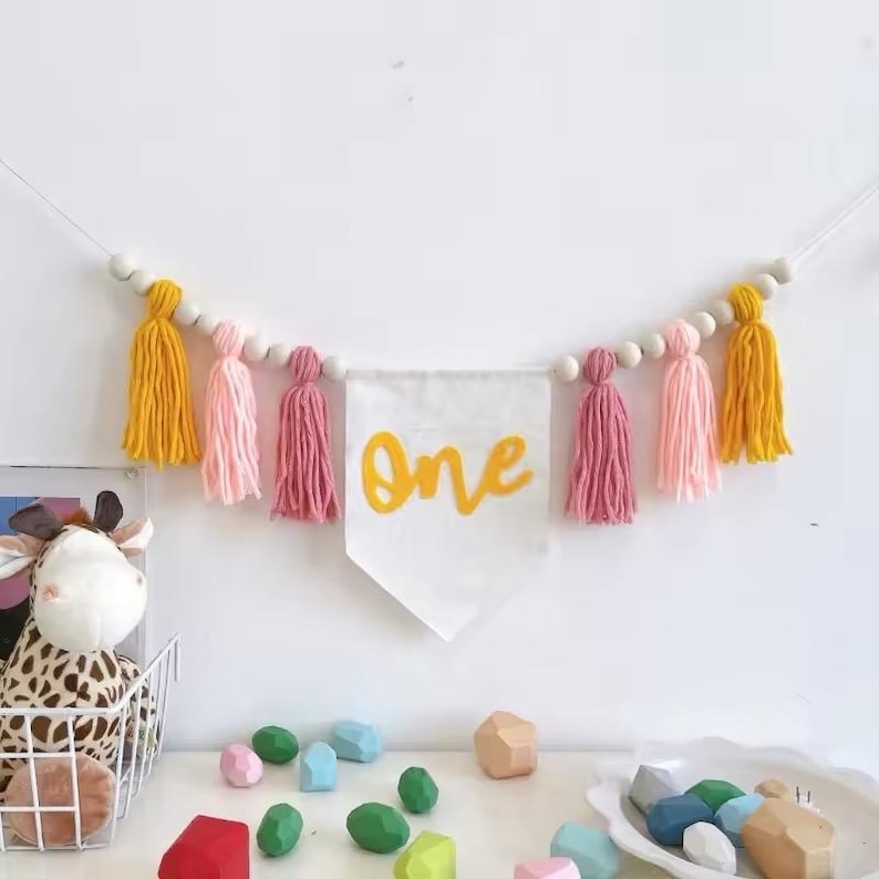 Bow 1st birthday banner, bow High chair banner, bow party decor, pink bow banner, pink high chair banner for baby girl 1st birthday party image 6