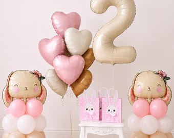 Bunny birthday party, bunny balloon, bunny girl birthday party, bunny decor
