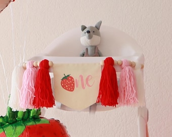 High chair banner, strawberry highchair banner, high chair banner for baby, strawberry first birthday, berry theme birthday party