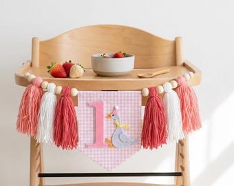 Silly Goose 1歳の誕生日ハイチェアバナー、ピンクデコレーション