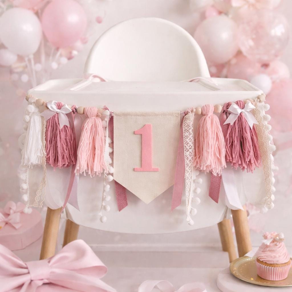 Bow 1st Birthday Banner, Bow High Chair Banner, Bow Party Decor, Pink ...