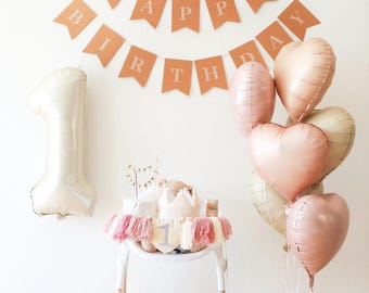 Baby Girl 1st Birthday Balloon Decor Kit: Cream, Pink, Caramel