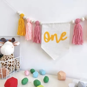 Bow 1st birthday banner, bow High chair banner, bow party decor, pink bow banner, pink high chair banner for baby girl 1st birthday party image 5