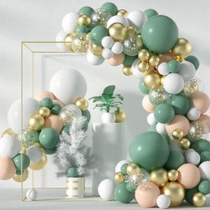 DIY Green olive gold White Balloon Garland Arch Kit, Baby Shower, Bridal Shower, Birthday, Anniversary, Wedding balloon Arch