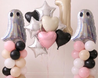 First Halloween party, 1st birthday Ghost balloon, my first birthday Halloween, balloon tower, birthday Halloween, Halloween birthday