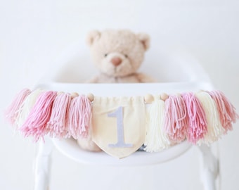 Pink High chair banner, 1st girl pink high chair banner for baby girl, 1st birthday party, first birthday decor, birthday decorations