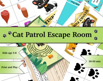 Cat Patrol Escape Room, Printable Puzzle Game for Kids (PDF)