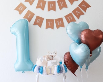 Baby Boy 1st Birthday Balloon Decor, Crown, Banner Kit