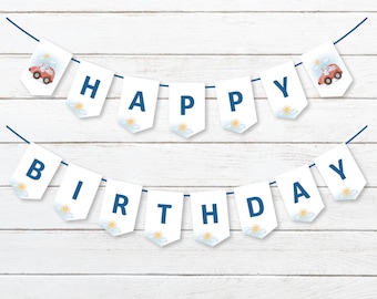 DIY Elephant Happy Birthday Banner, Digital Elephant Decor 1st Birthday Boy, Birthday Garland, Digital Print Happy Birthday Banner bunting