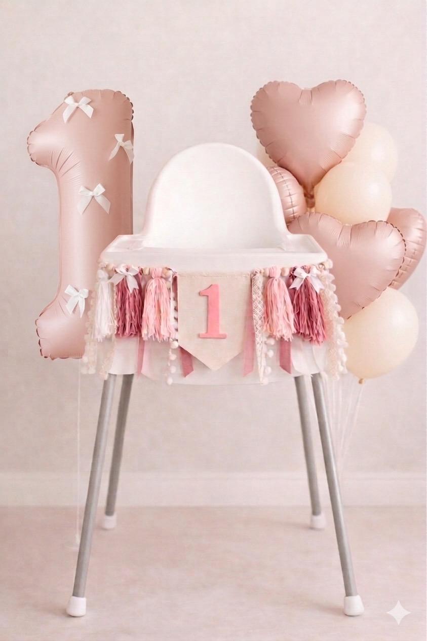 Baby Pink Number Balloon, Pink Balloon With Bow, Sweet 1st Birthday ...