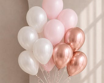Pink Latex Balloons, gold rose, White Pink balloon bouquet, balloon birthday decoration, set of 12 latex balloons