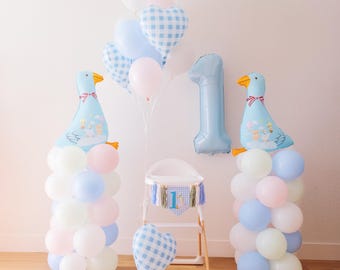 Set de decoración con globos para el primer cumpleaños de Silly Goose, pancarta para pastel smash