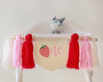 Strawberry high chair banner, High chair banner, one high chair banner for baby, strawberry first birthday, berry theme birthday party