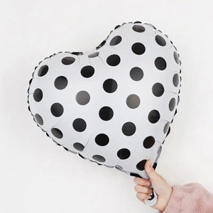 Black heart balloon, Heart Balloon, Polka Dots, Black balloon, Black party decorations, black birthday party