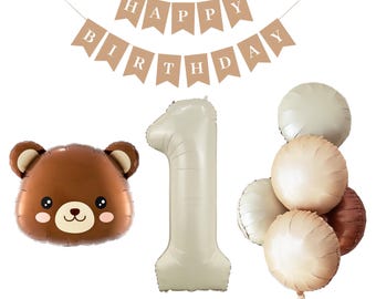 Fiesta de primer cumpleaños, decoración para la primera fiesta de ositos de peluche, globo de oso para cumpleaños de bebé, globo con el número, decoración de cumpleaños con globos, globo con el número 1