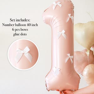 Pink number balloon, 1st birthday baby girl, balloons with bows, pink bow party decor , First birthday decor, 1st  number balloon with bow