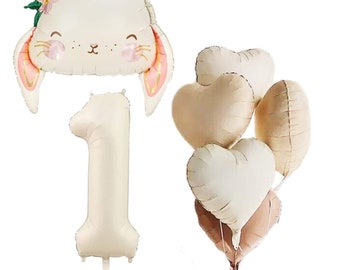 Ballonset eerste verjaardag konijn, decor crème en karamel