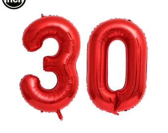Red 30th Birthday Number Balloon, 32 Inch