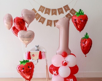 Strawberry first birthday, 1st strawberry party, Berry party decor, number balloon, strawberry balloon, strawberry decor, Berry First party