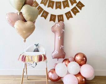Baby Girl Pink number balloon heart set, 1st birthday baby girl, blush pink giant number balloon, First birthday party decor, Princess Decor