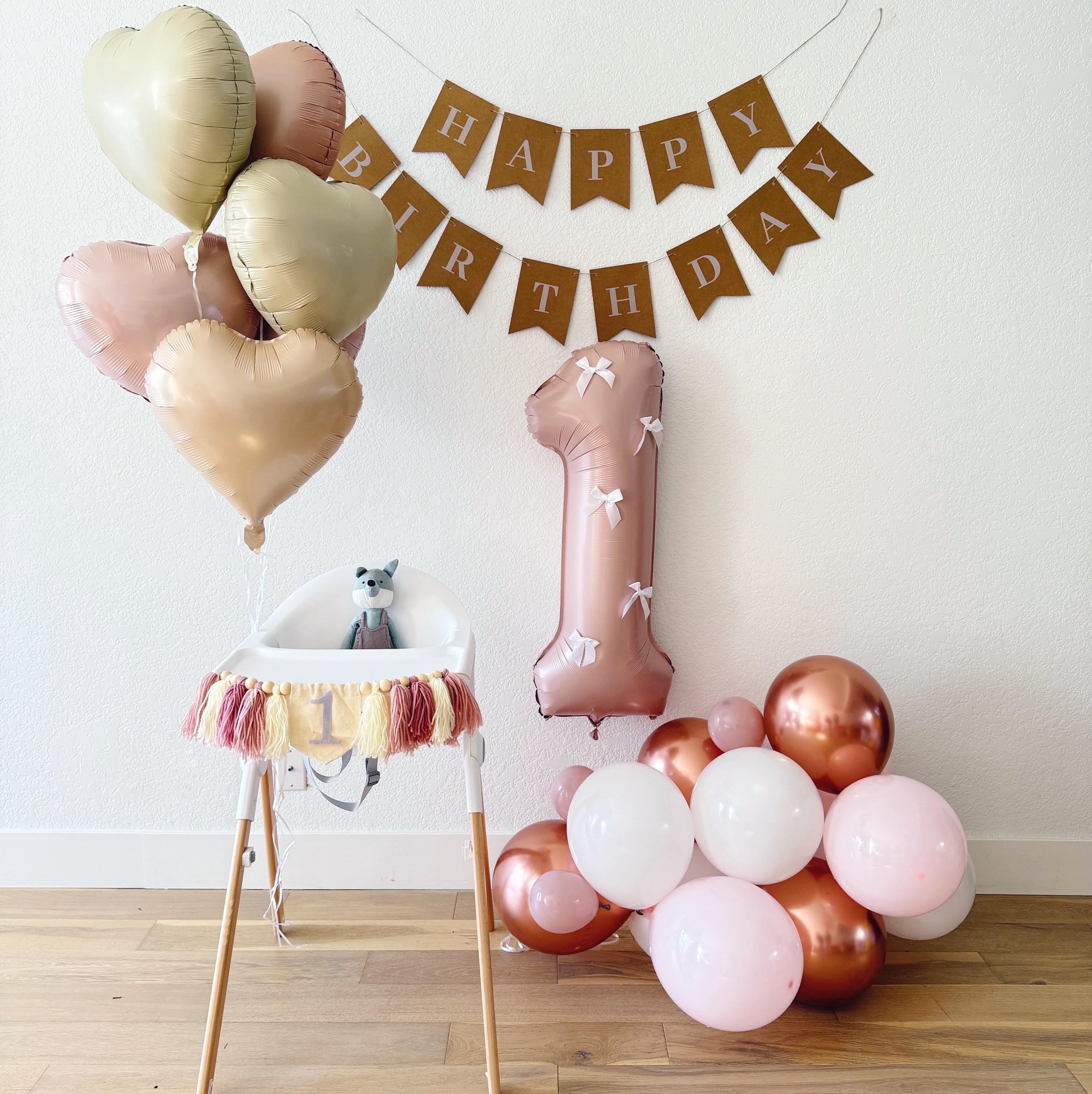 Baby Girl Pink Number Balloon Heart Set, 1st Birthday Baby Girl, Blush ...