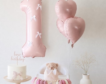 Bow 1st birthday decor, bow pink balloon, bow 1st birthday baby girl, blush pink balloon, baby girl birthday party, blush birthday