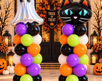 Halloween Balloon Column Kit, Ghost Balloon Tower, Halloween Party Decorations, Spooky Birthday Balloons, Trick or Treat Decor