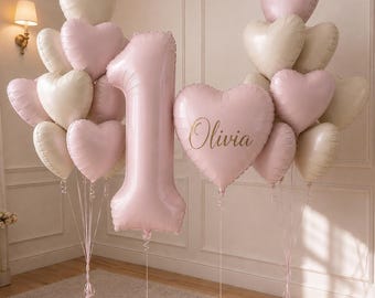 Blush pink 1st birthday balloon decoration, first birthday baby girl decor, pink decoration, pink balloon
