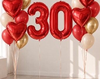 Red 30th Birthday Number Balloon, 32 Inch
