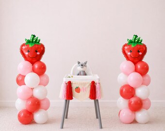 Primer cumpleaños de fresa, fiesta de fresas, decoración para fiesta de fresas, globo de número, globo de fresa, pancarta para fiesta de fresas