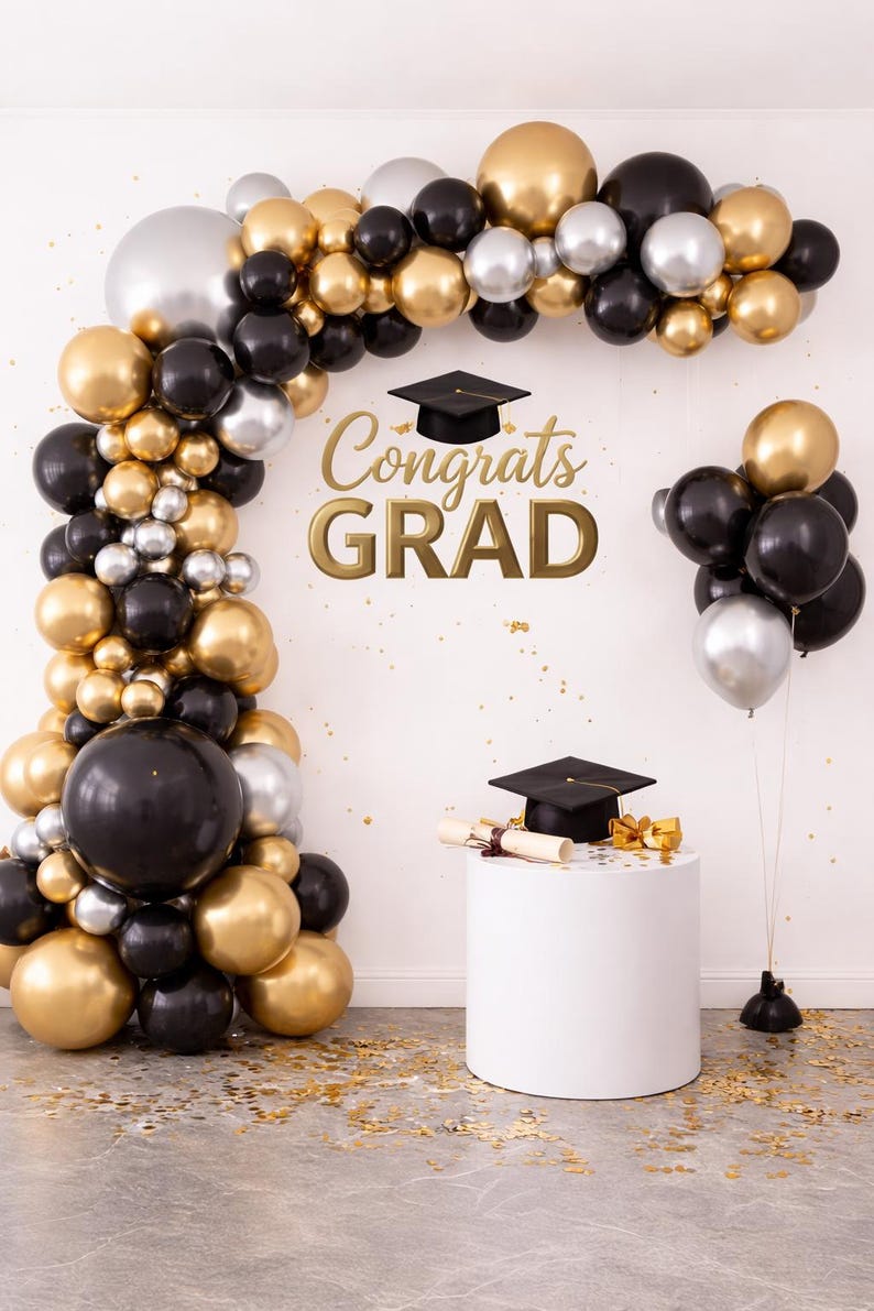 Graduation Balloon Arch Black Gold Balloon Arch Decoration Gold Black graduation-balloon-arch-black-gold-balloon-arch-decoration-gold-black