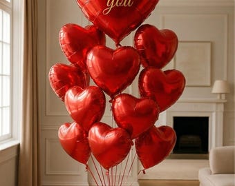 Red Foil Heart Balloon Set, Love Decor
