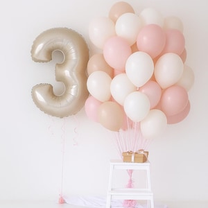 Soft pastel aesthetic balloon set, blush boho pink balloon, white Birthday balloon set, Sand Beige Neutral Number Balloon, birthday girl