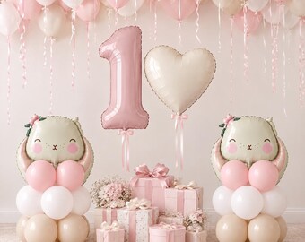 1st birthday Bunny birthday themed, bunny balloons decorations, pink bunny birthday party