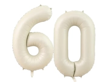 60th birthday Balloons number, Sand Beige Cream Bone Neutral Number Matte Foil Balloon 32&quot;  20, 22,30,35,50,60,70,80,90