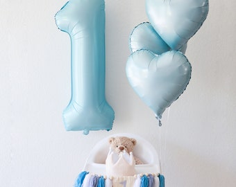 1st Birthday Balloon Set, Blue Number balloon, High Chair Banner for boy, first birthday boy decor, baby boy first birthday