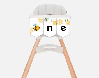 Bee First Birthday High Chair Banner, Bumble Bee Party (Digital Download)