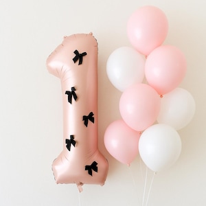 Rosa Schleife Ballon, 1. Geburtstag Baby Mädchen, Schleife Geburtstagsparty, rosa Schleife Party Dekor, Erster Geburtstag Dekor, 1.Nummer Ballon mit Schleife