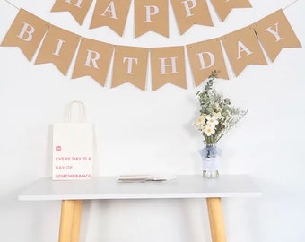 Manualidades de feliz cumpleaños, pancarta de cumpleaños boho, pancarta de papel, guirnalda de banderas para fiesta de cumpleaños, decoración de cumpleaños minimalista, feliz cumpleaños