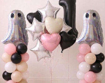 1st birthday halloween decorations, Ghost balloon, my first birthday Halloween, Halloween balloon tower, birthday Halloween balloon