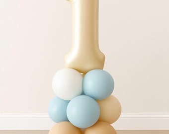 1st birthday number balloon tower, 1st birthday blue boy decor, DIY balloon column, First birthday boy balloon set