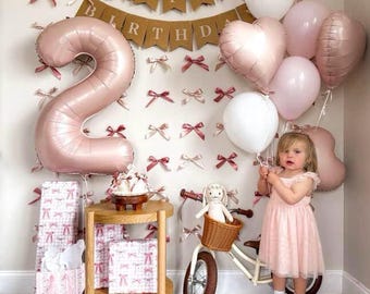 Boho birthday balloon, pink balloon, girl birthday decor, number balloon, custom balloon set