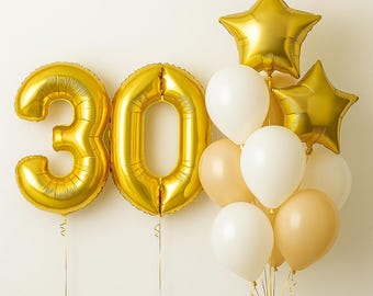 30 の数字のバルーン 30 歳の誕生日の飾り 金色のバルーン 誕生日