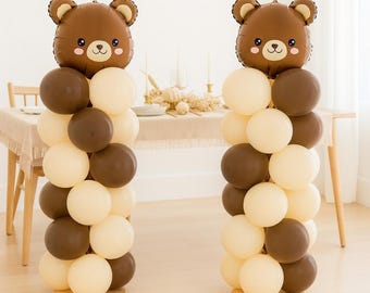 Decoración para baby shower con temática de osos, torre de globos de osos, decoración para baby shower "We Can Bearly Wait", globo de osito de peluche, baby shower de género neutro