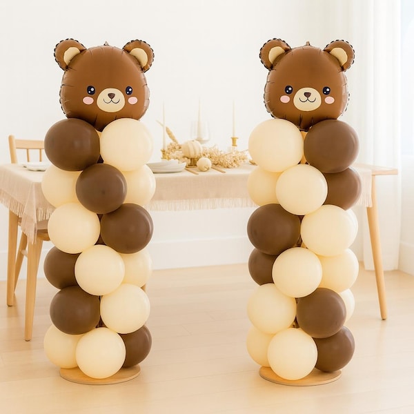 Babyshower babyshower thema beer, ballon toren beer, we kunnen moeilijk wachten decor babyshower, teddybeerballon, genderneutraal babyshower