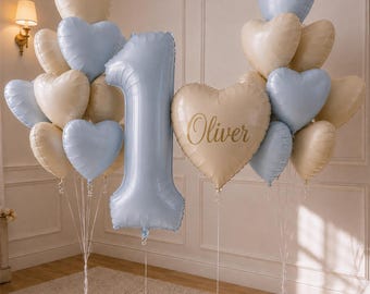 1st Birthday Decorations Boy, Blue First Birthday Balloons, Boy 1st Birthday Decor, Number 1 Balloon, Personalized Birthday Balloons