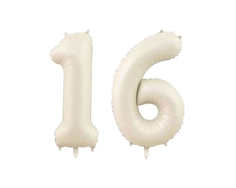 Sweet 16th birthday Balloons number, Sand Beige Cream Bone Neutral Number Matte Foil Balloon 32&quot;  20, 21, 16,18, 22,30,35,50,60,70,80,90