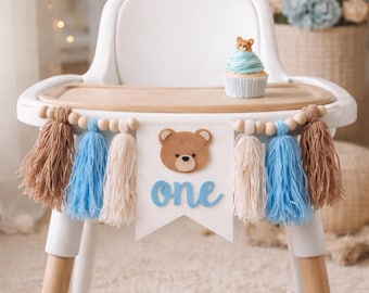 Banner de silla alta de oso, primer cumpleaños de oso, banner de cumpleaños de oso, fiesta de primer cumpleaños de oso, tema de cumpleaños de oso